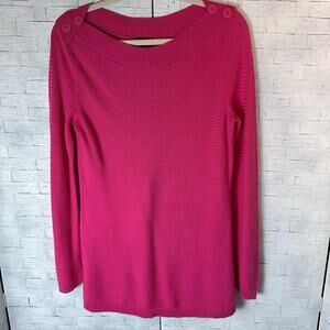 Talbots women’s sweater pink button shoulders loose knit nautical preppy coastal